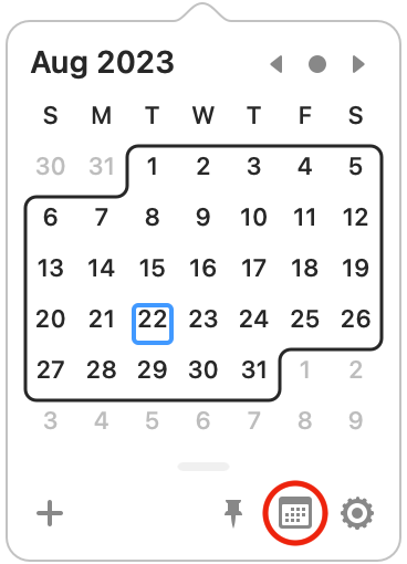 Image showing Itsycal CALENDAR button